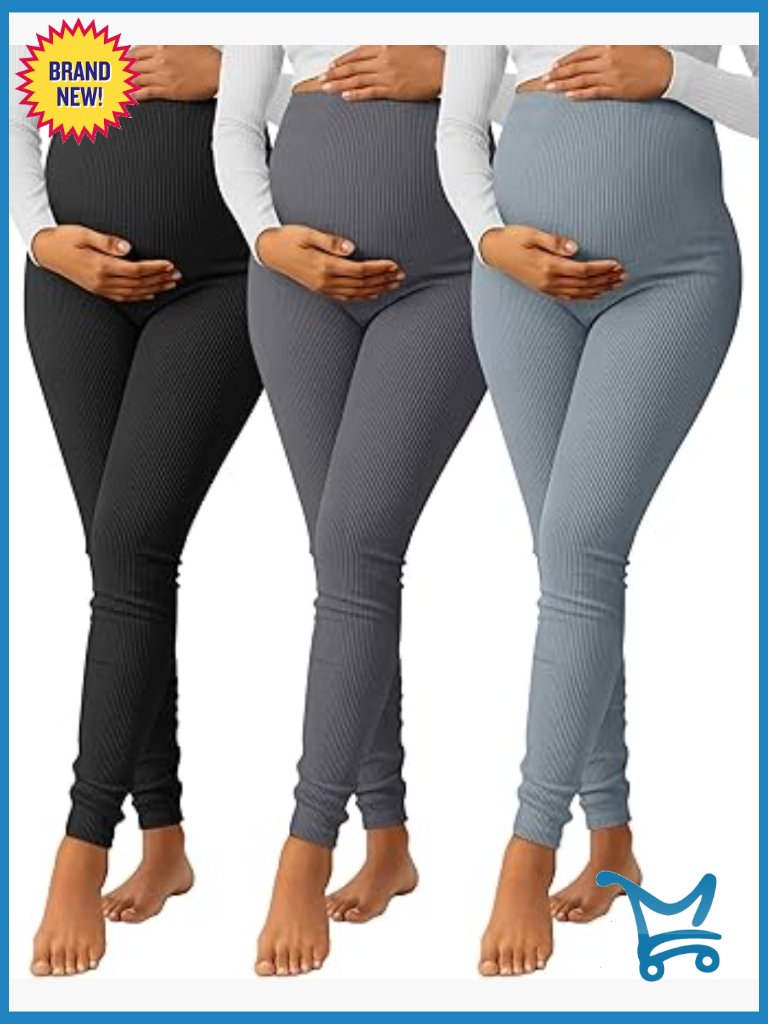 3 Pack Maternity Ribbed Cotton Over The Belly Lounge Pants